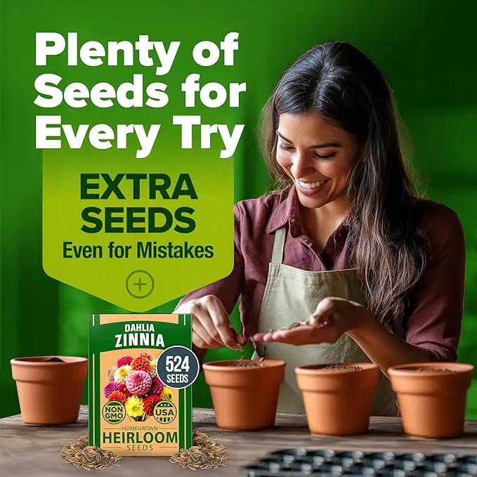 HOME GROWN 𝗨𝗦𝗔 𝗣𝗥𝗘𝗠𝗜𝗨𝗠 Zinnia Dahlia Seeds Pack for 2025 – 524 𝗡𝗢𝗡-𝗚𝗠𝗢 Flower Seeds | Vibrant Zinnia Elegans for Pollinator Gardens, Borders & Containers | Easy-to-Grow Outdoor Blooms by GreenHaven Gardens