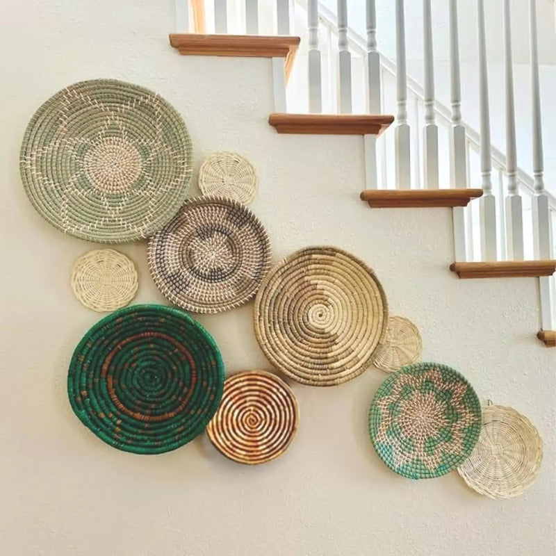 Wicker Basket Wall Decor – Boho Baskets For Wall Decoration with Loop Attached, Handwoven Wall Plates, Natural Woven Wall Art for Living Room Bedroom, Decorative Seagrass Wall Hanging Set of 10 by GreenHaven Gardens