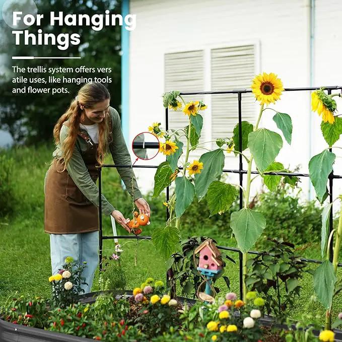 KING BIRD Raised Garden Bed with Wall Trellis Galvanized Planter Garden Box Outdoor for Gardening, Climbing Vegetables, Flowers 7.87x3.94x0.98 Ft, Dark Grey by GreenHaven Gardens