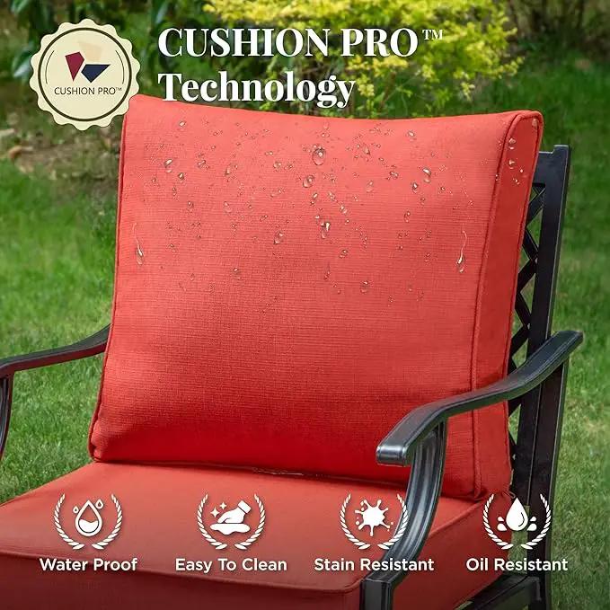 Patio Furniture Set with Fire Pit Table, 5 Pcs Metal Outdoor Conversation Set, 4 Single Chairs with 5.75" Extra Thick Cushion and 28" Fire Pit Table for Backyard Deck, Red by GreenHaven Gardens