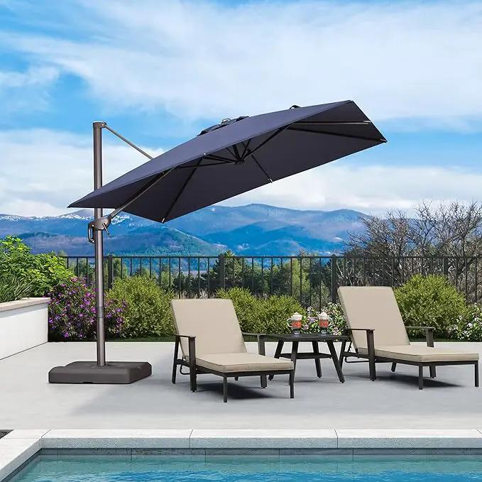 PURPLE LEAF 9 Feet Patio Umbrella Square Cantilever Umbrella Outdoor with 360° Rotation and Aluminum Offset Hanging for Pool Deck Garden Backyard, Navy Blue by GreenHaven Gardens