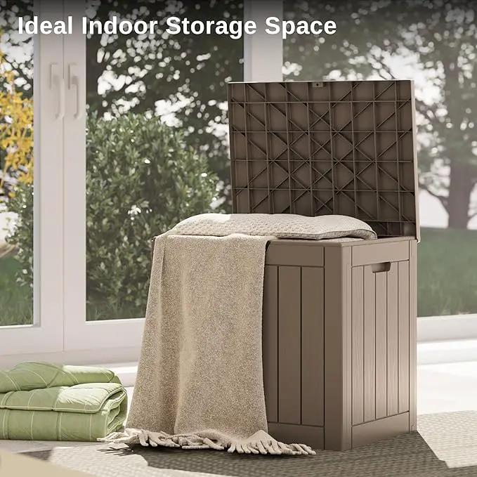 EAST OAK Outdoor Storage Box, 31 Gallon Deck Box, Waterproof Resin Storage Bin for Patio Cushions, Gardening Tools, Accessories, Lockable, UV Resistant, Brown by GreenHaven Gardens
