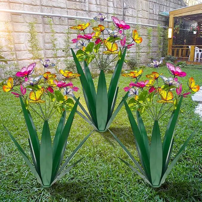 Garden Outdoor Butterfly Enlarge Thickened Wind Resistant Metal Agave Garden Art Metal Plant Country Sculpture Statue Decorations Ornaments Artificial Waterproof Butterflies(Green 3pcs) by GreenHaven Gardens