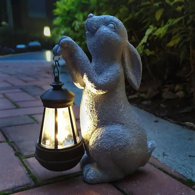 Rabbit Solar Garden Statues,Resin Rabbit Figurine Decorations with Solar Lights Lantern, Outdoor Figurines Lawn Garden Statue Decor Art for Lawn,Yard, Balcony Ornament. by GreenHaven Gardens
