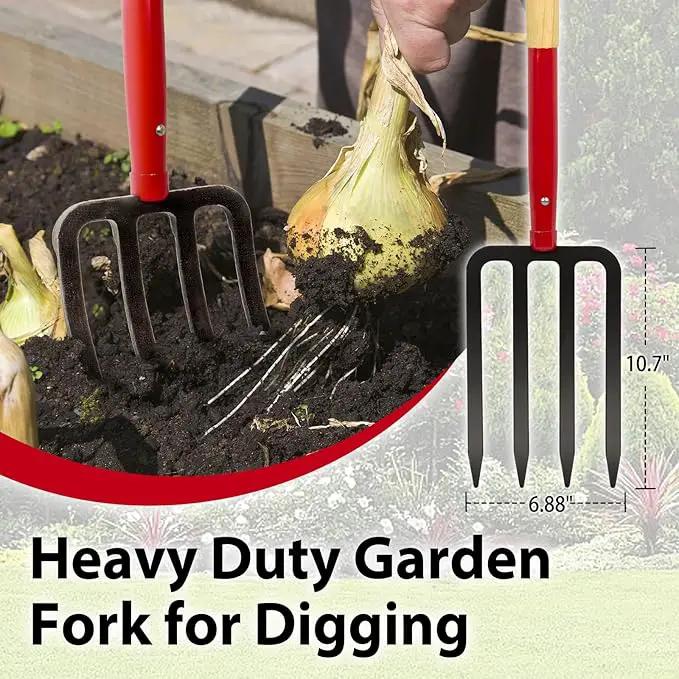Heavy Duty Garden Fork for Digging, 4 Tines Pitch Fork for Gardening Compost, Garden Pitch Fork with Wooden Handle, 45 Inches by GreenHaven Gardens