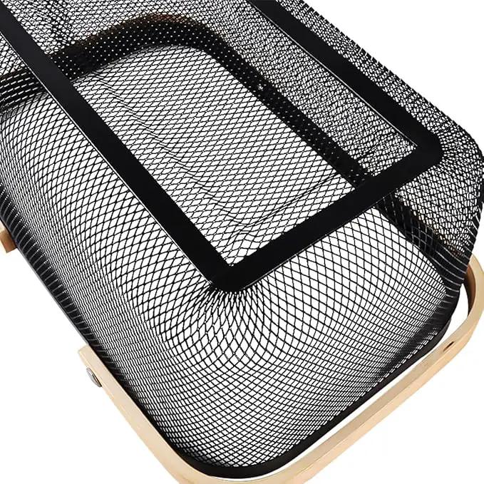Portable Mesh Harvest Basket - Natural Bamboo Handle Foldable Organizer for Kitchen, Garden & Picnic | Ventilated Storage Bin with Rust-Proof Wire, Space-Saving Farmhouse Decor (Black) by GreenHaven Gardens
