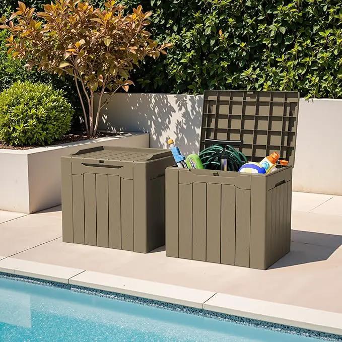 Greesum 31 Gallon Deck Box for Outside, All Weather Outdoor Storage Boxes for Patio Furniture Set, Package Delivery Box, Garden Tools, Light Coffee(Set of 2) by GreenHaven Gardens
