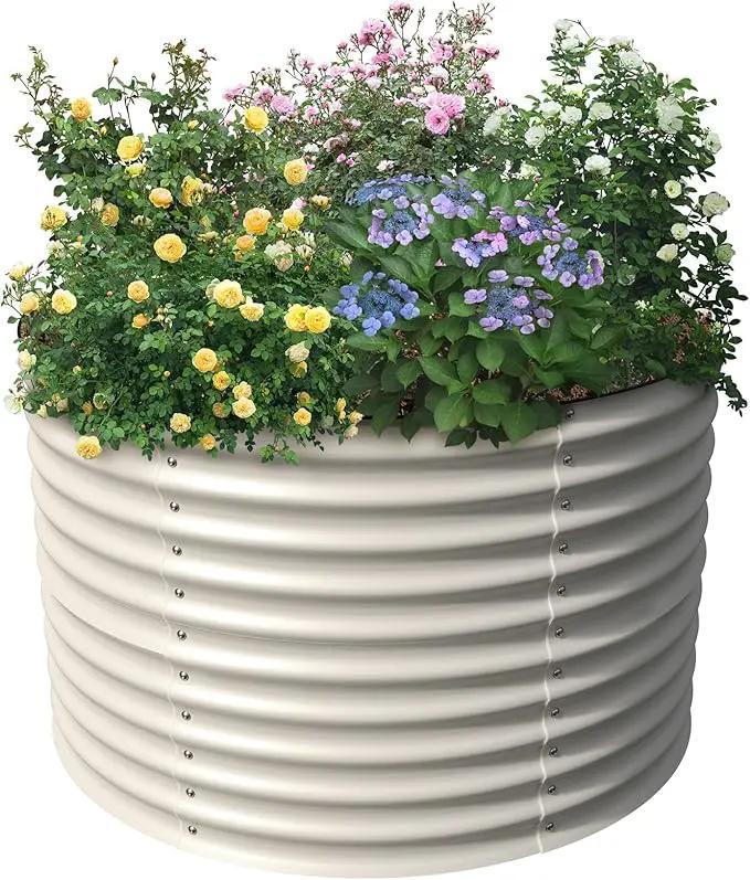 Olle 32" Tall, Raised Beds for Gardening Galvanized Raised Garden Beds Round Garden Bed Metal Flower Bed Outdoor, Backyard Garden Planter Box, Ivory by GreenHaven Gardens
