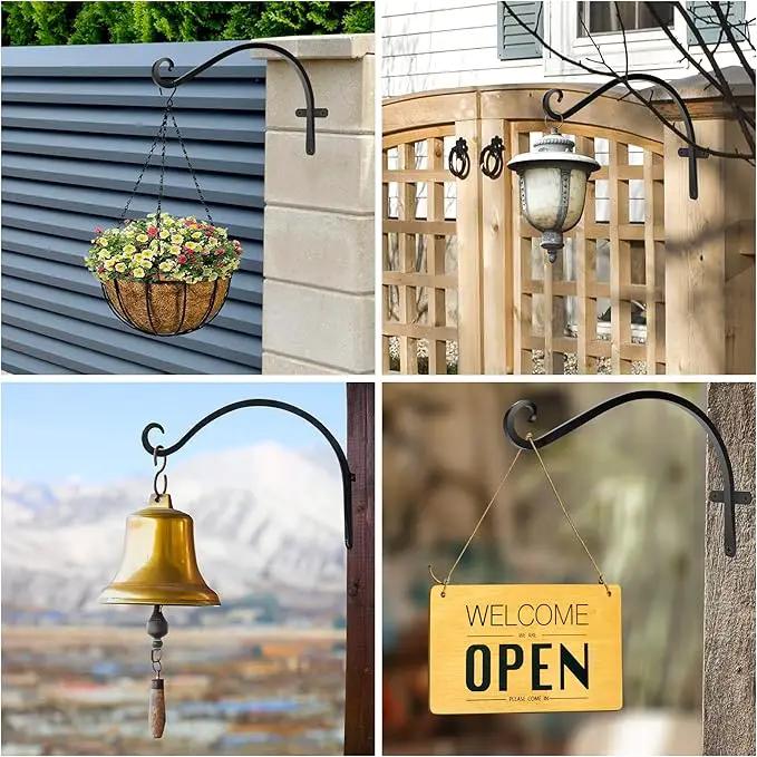 HOOPLE Plant Hangers Outdoor Heavy Duty 4 Pack, Cast Iron Bird Feeder Hanger, Metal Black Plant Brackets Hook for Hanging Flower Baskets, Elegant Design, Large Bearing Capacity by GreenHaven Gardens