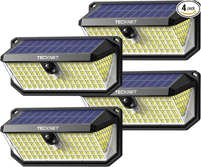 TECKNET 461 LED Solar Powered Outdoor Lights, 270° Angle & 3 Lighting Modes Motion Sensor Light Outdoor, Security Solar Lights Waterproof for Fence Front Door Yard Deck Garden Garage House - 4 Pack by GreenHaven Gardens