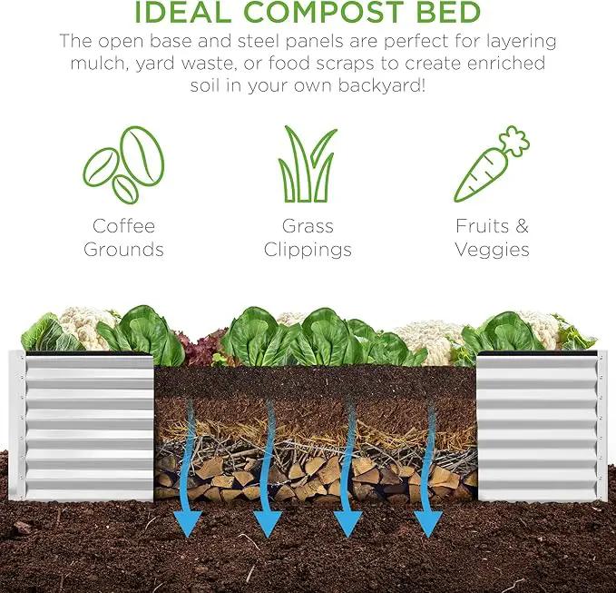 Best Choice Products 8x4x2ft Outdoor Metal Raised Garden Bed, Deep Root Planter Box for Vegetables, Flowers, Herbs, and Succulents w/ 478 Gallon Capacity - White by GreenHaven Gardens