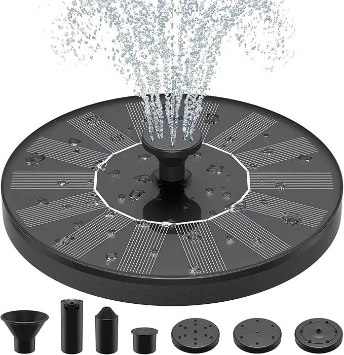 Solar Fountains,Solar Water Fountain,Solar Powered Bird Bath Fountain with 6 Nozzles - Free Standing Floating Solar Water Fountain for Bird Bath, Garden, Pond, Pool (Black-1.4W) by GreenHaven Gardens