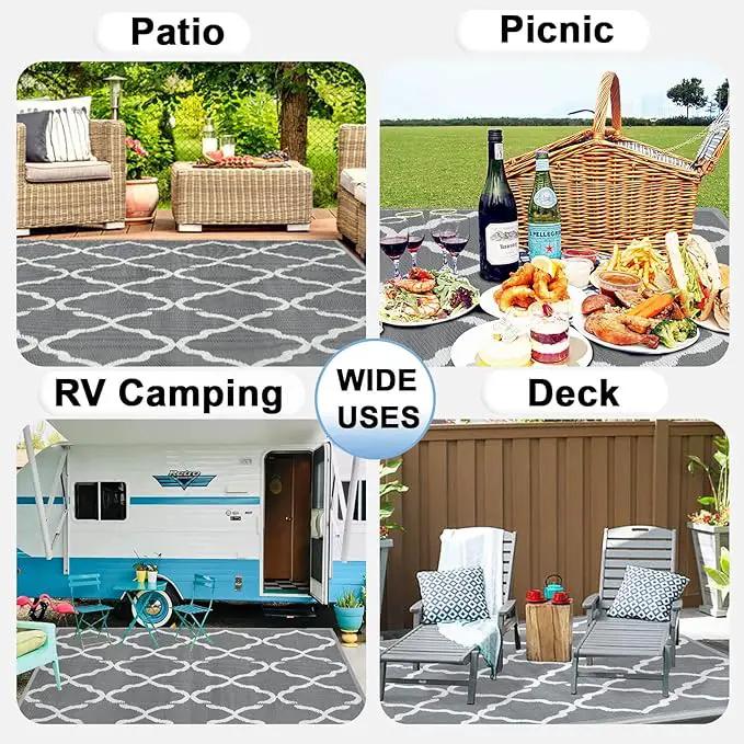 OutdoorLines Outdoor Plastic Area Rugs for Patio 6x9 ft - Reversible Outside Carpet, Stain & UV Resistant RV Mats, Straw Rug for Camping, Deck Garden, Porch and Balcony, Moroccan Grey & Light Grey by GreenHaven Gardens