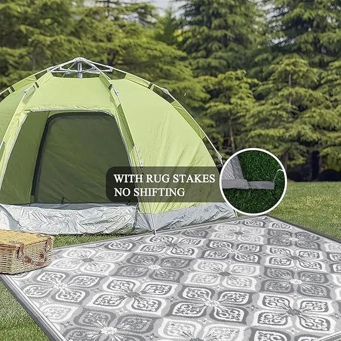 Pauwer Waterproof Outdoor Rug 8x10, Reversible Plastic Straw Patio Camping Rug, Indoor Outdoor RV Mat Carpet for Deck, Camper, Porch, Balcony, Backyard, Picnic, Clover Grey by GreenHaven Gardens