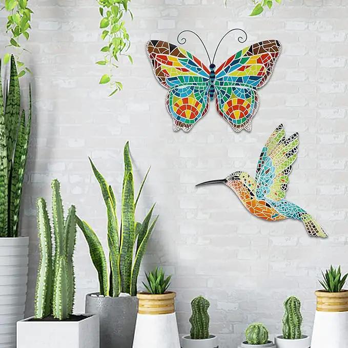 Adroiteet 16 Inch Large Wall Decor, Set of 2 Butterfly Hummingbird Metal Wall Art, Bird Wall Sculpture Hanging Decorations, Perfect for Garden Yard Fence Home Kitchen Bedroom Outdoor Indoor by GreenHaven Gardens