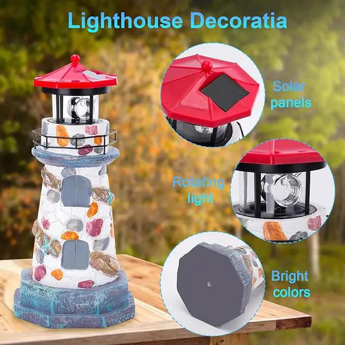 Solar Lighthouse with Rotating Beacon,11.4" Outdoor Garden Lighthouse Decor,Waterproof Statue Lighthouse Lamp for Yard Lawn Patio Gifts by GreenHaven Gardens