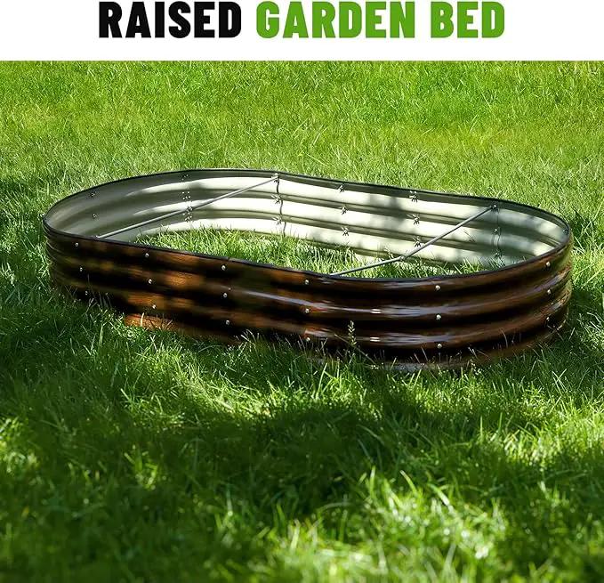 SnugNiture 2 Pcs 6x3x1ft Raised Garden Bed Kit, Outdoor Oval Metal Garden Planter, Ground Planter Box for Gardening Vegetables Flowers, Brown by GreenHaven Gardens