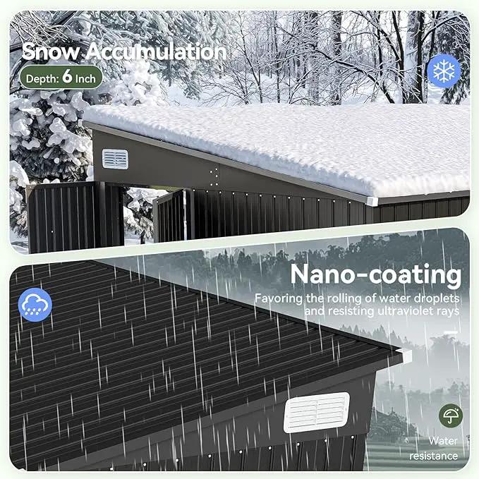 Aoxun 12' x 7.3' Shed 441 CU.FT Outdoor Waterproof Storage Shed with Triple Lockable Door Garden Metal Tool Shed for Outside (Black) by GreenHaven Gardens