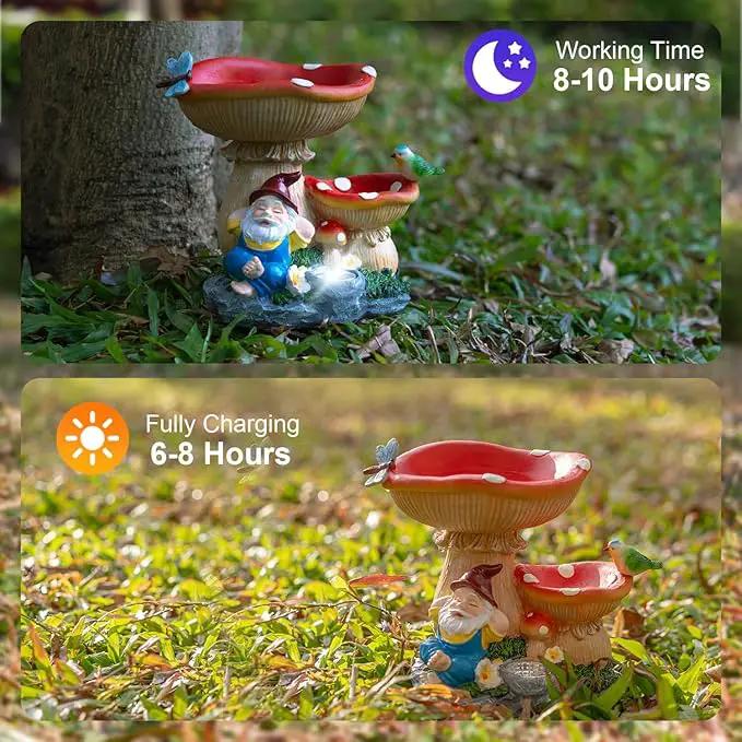 Solar Garden Statue Gnomes Figurine Lights, Bird Water Feeder and Gnomes who are Lazy Under Mushrooms, Outdoor Yard Decorations for Patio Porch Home, Garden Gifts for Women Mom by GreenHaven Gardens