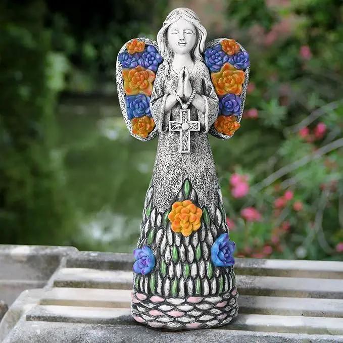 Yiosax-Garden Angels Outdoor Statue-Solar Lights Decor - Solar Angels for Cemetery Grave Cross Praying Succulent Wings Remembrance Angel Figurine Lawn Yard Decorations, White, Yiosax-Angel04 by GreenHaven Gardens