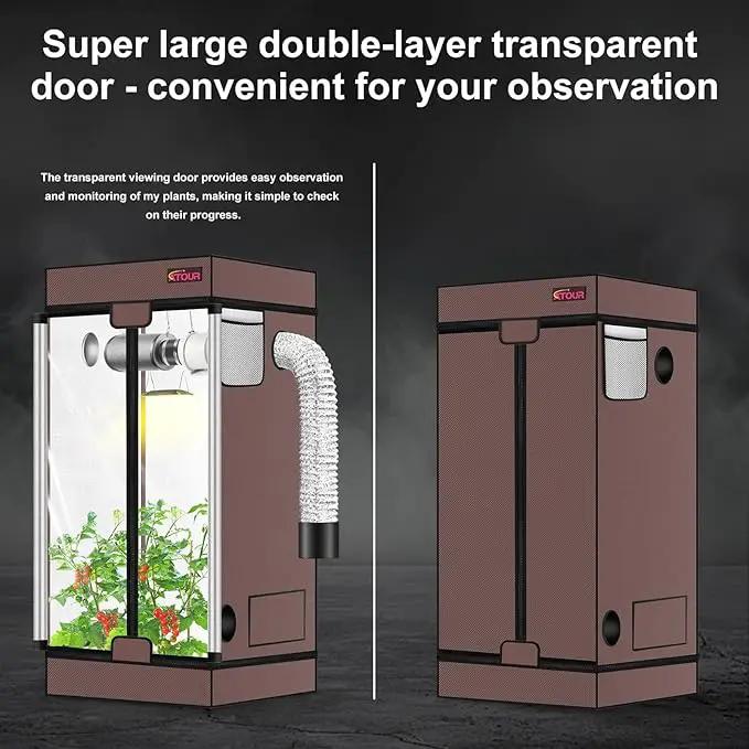 ATOUR 2x2 Grow Tent, 24"x24"x48''High Reflective Mylar 1680D Hydroponic Grow Tents, Waterproof Grow Tent with Double Cleart Observation Door and Floor Tray, for Indoor Plant Growing by GreenHaven Gardens
