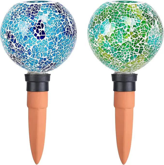 Terracotta Watering Spikes Mosaic Plant Watering Globes for Outdoor Plants 2 Pack Automatic Plant Waterer Indoor for Pots Garden Office by GreenHaven Gardens