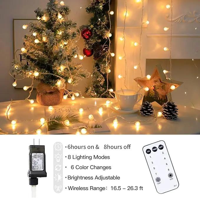 Globe String Lights 49.2 Feet 100 LED, Plug in Crystal Fairy String Lights with Remote Timer, 8 Modes Indoor Outdoor Hanging Globe Lights for Wedding Bedroom Classroom Patio Garden by GreenHaven Gardens