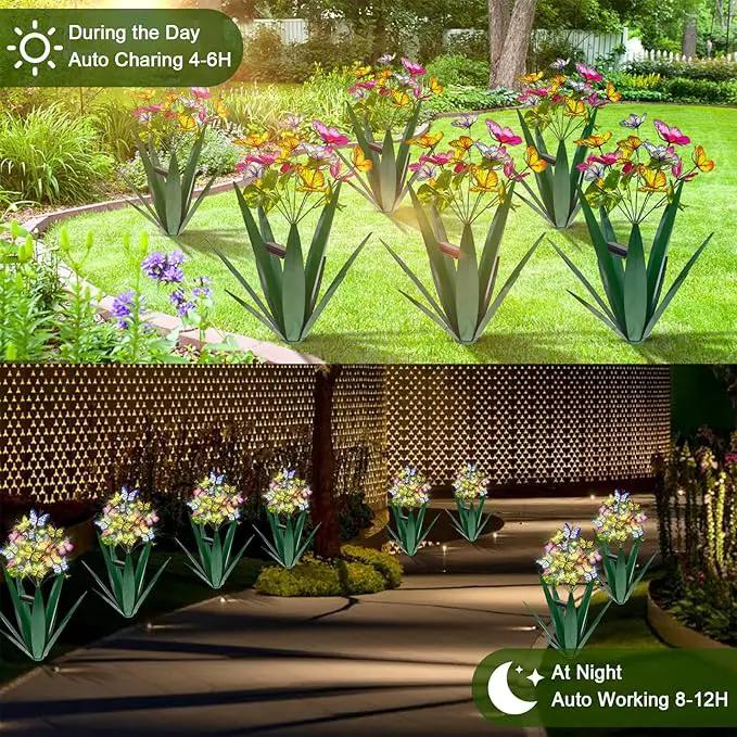 Homight Solar Metal Agave Butterfly Flower Stick Garden Sculpture - Outdoor Gift, Christmas Lights, Swaying Butterfly Sunflower Lights - Solar Outdoor (2 pcs Green) by GreenHaven Gardens