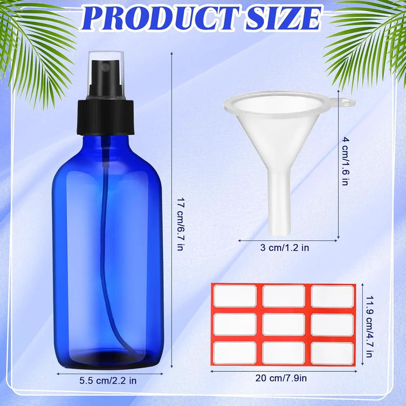 Norme 12 Pcs 8 oz Glass Spray Bottles with Funnels and Labels Refillable Cosmetic Empty Spray Bottles with Sprayer Containers for Essential Oil Cleaning Solutions(Blue,Stylish) by GreenHaven Gardens