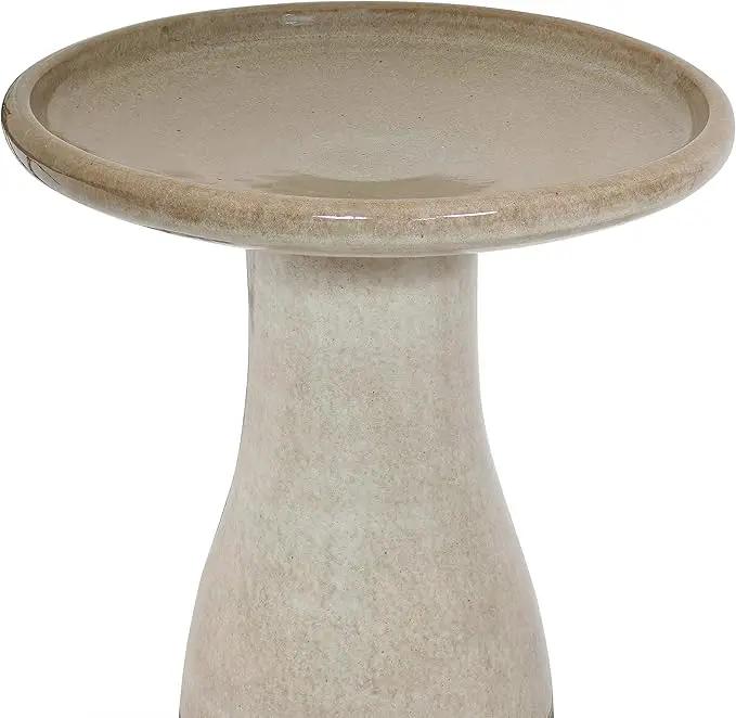 Sunnydaze 21" H Ceramic Bird Bath for Outside - Hand-Painted Outdoor Bird Bath Bowl, UV/Frost-Resistant Finish - Yam - Ribbed Pedestal by GreenHaven Gardens