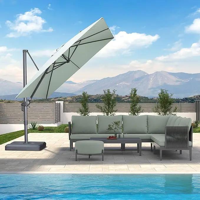 PURPLE LEAF 9 FT Cantilever Patio Umbrella Outdoor Aluminum Offset Square Umbrella with 3 Years Fade Resistance Recycled Fabric and 360-degree Rotation for Deck Pool Garden, Mint Green by GreenHaven Gardens