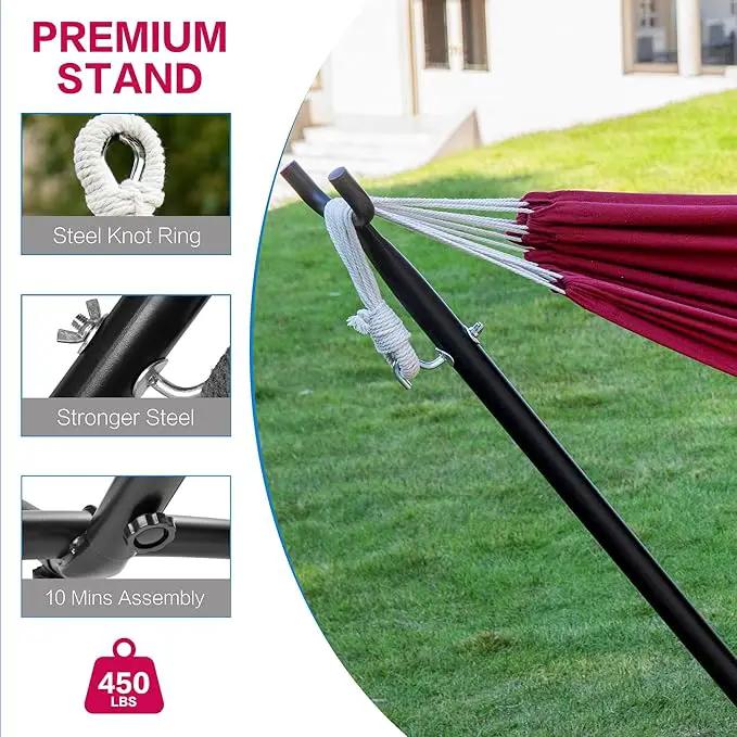 PNAEUT Double Hammocks with Stand for Outside, Portable Space Saving Heavy-Duty Steel Stand for Indoor Outdoor Patio with Carrying Bag, 450 lbs Capacity (Cherry) by GreenHaven Gardens