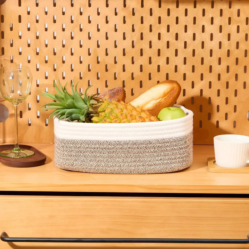 Small Storage Baskets for Organizing | Closet Organizer Bins | Shelf Toy Basket | Woven Rope Baskets | Cube Decorative Box | Shallow Basket | 11.5x7.5x4.7” | 3 Packs White Brown by GreenHaven Gardens