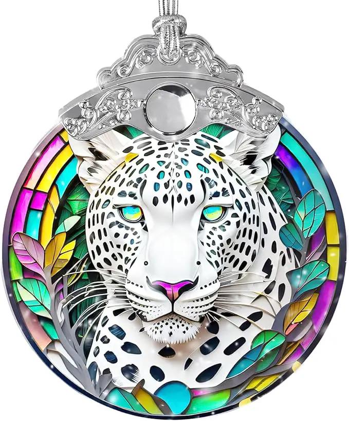 Stained Glass Suncatcher, Jocidea Leopard Ornament, Christmas Ornaments, Holidays Ornaments, Christmas Tree Decor, Leopard Decor for Home, Leopard Gifts by GreenHaven Gardens
