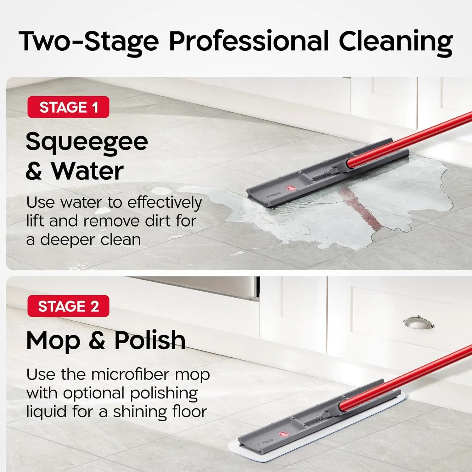 Tyroler MoppyShmoppy 2-in-1 Heavy Duty Floor Squeegee for Concrete Floors & Microfiber Mop 16.5" | Squeegee for Floor with 55" 4-Part Handle | Squeegees Mop | Squeegees Broom for Floors by GreenHaven Gardens
