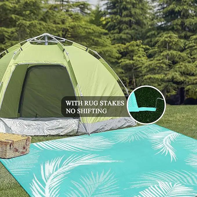 Pauwer Waterproof Outdoor Rug 8x10, Reversible Plastic Straw Patio Camping Rug, Indoor Outdoor RV Mat Carpet for Deck, Camper, Porch, Balcony, Backyard, Picnic, Leaf Light Blue by GreenHaven Gardens