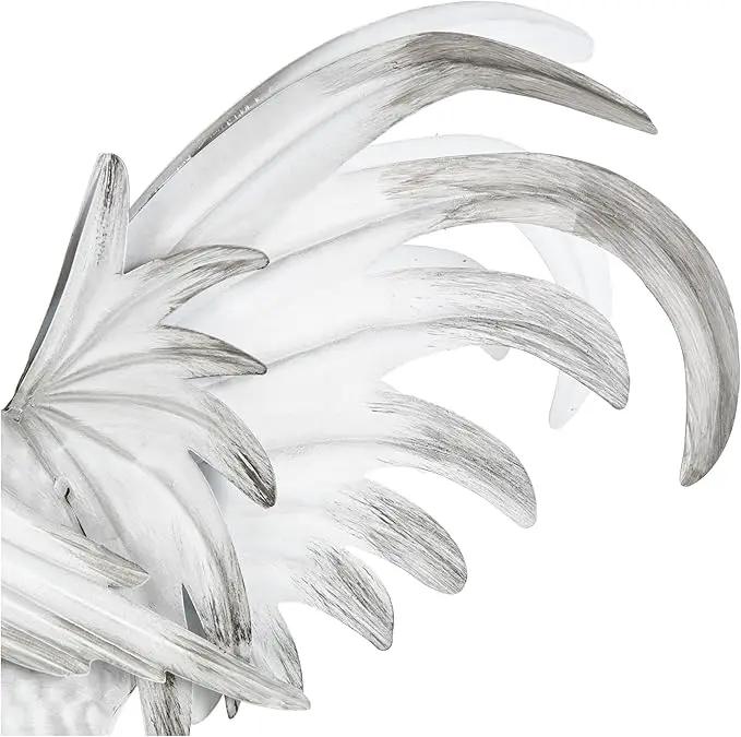 Deco 79 Metal Rooster Decorative Garden Sculpture Garden Statue with Black Texturing and Red Accents, Outdoor Sculpture 15" x 6" x 18", White by GreenHaven Gardens