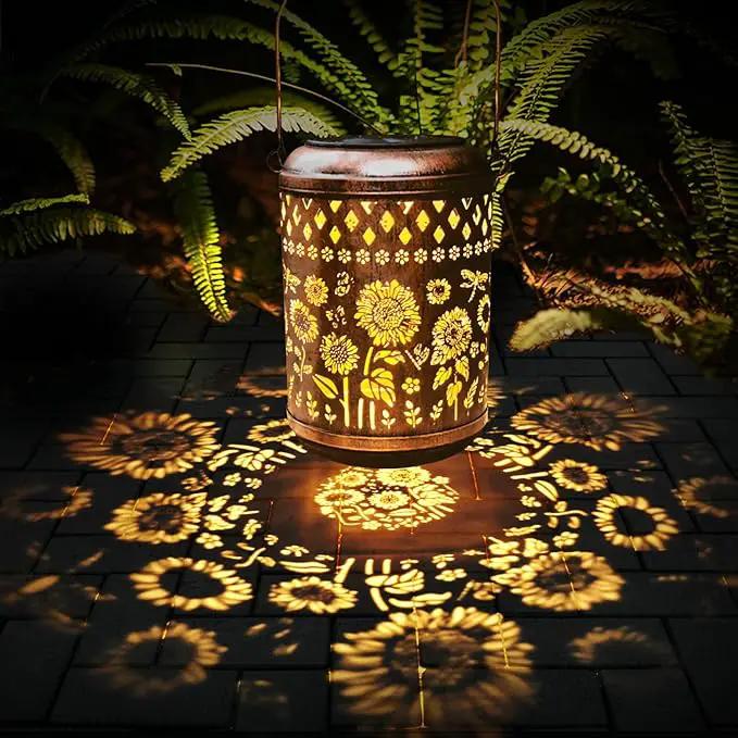Solar Outdoor Lanterns, Sunflower Garden Decor LED Light Hanging Waterproof Solar Metal Lantern Gifts for Women Mom Grandma Outdoor Decoration for Patio Pathway Yard by GreenHaven Gardens