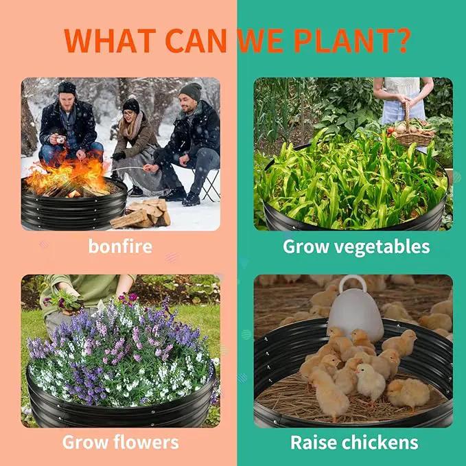 32 Inch Diameter Black Galvanized Garden Raised Bed/Plant Box/Fire Ring - 0.8mm Thick,12 Inch Tall, Perfect for Planting a Variety of Flowers,Herbs,Vegetables (2.7 FT Diameter, Round) by GreenHaven Gardens
