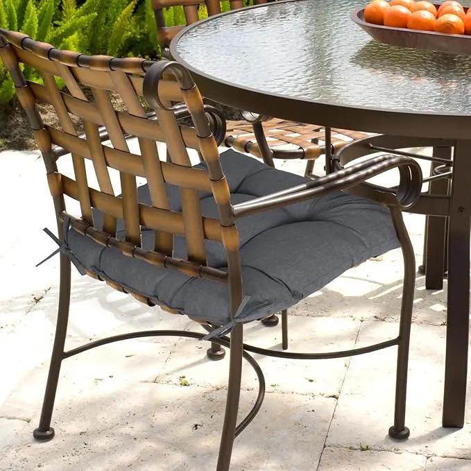 Aoodor 19" x 19" x 5" Tufted Outdoor Chair Cushions, Water Resistant & Fade Resistant Polyester Dining Chair Pads with 2 Straps for Patio Furniture, Set of 2 by GreenHaven Gardens