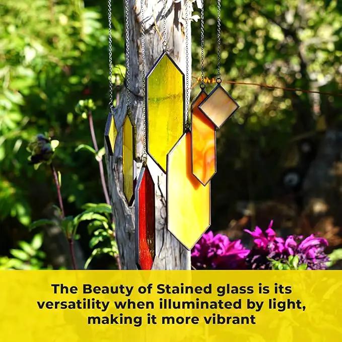 Sensory4U Stained Glass Suncatcher – Element Earth Tones Window Hanging Wall Art – Modern Design Home or Garden Décor – Unique Glass Suncatcher for Window, Porch, or Patio by GreenHaven Gardens