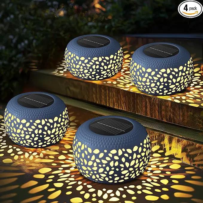 Solar Lantern Garden Patio Decor: 4 Pack White Solar Lanterns Outdoor Waterproof, Solar Lights Outdoor for Table Balcony Deck Pathway Porch Yard Decorations, Outside Hollow Out Metal LED Solar Lantern by GreenHaven Gardens