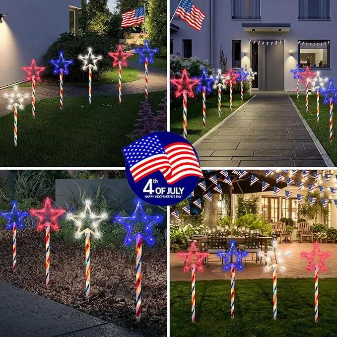 Solar Pathway Lights Outdoor 4th of July Decorations, 2 Sets of 6 Red White and Blue Star Walkway Lights With 180 LED, Waterproof Remote Control Timed Patio for Lawn Garden Decor by GreenHaven Gardens