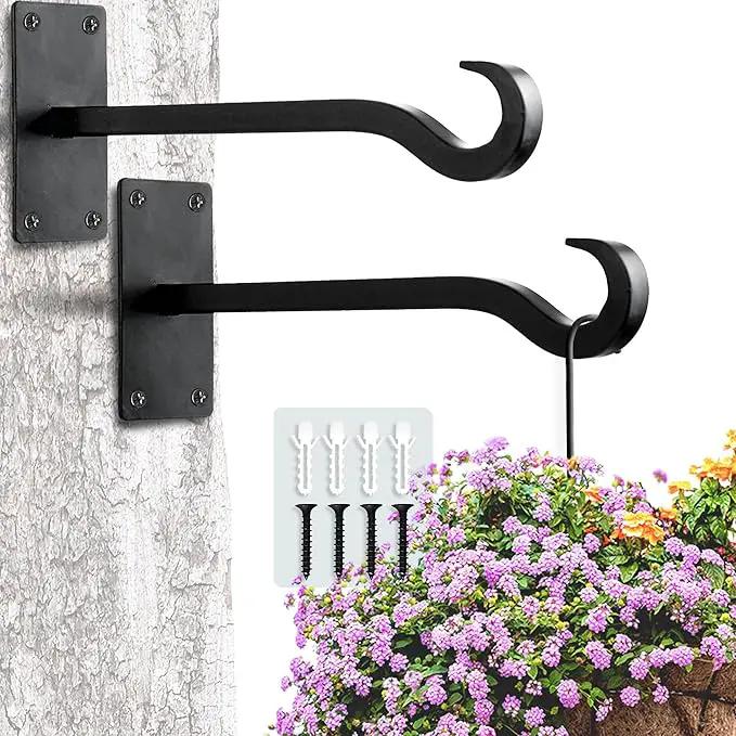 Qiang Ni Bird Feeder Hanger: 8-Inch Wall-Mounted Plant Bracket Outdoor - 2 Pieces Black Plant Hooks for Hanging Flower Baskets by GreenHaven Gardens