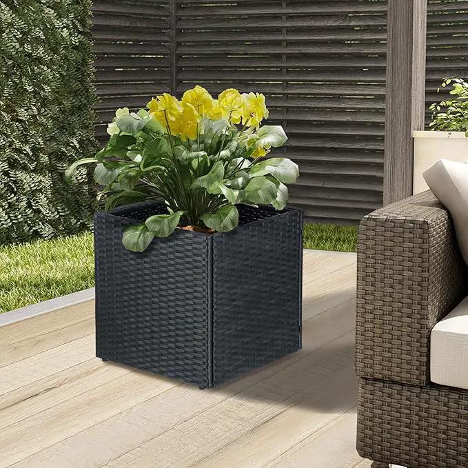 SUNNYPARK Set of 2 Large Square Planter with Removable Liner, All-Weather PE Rattan Modern Planters Indoor Outdoor Flower Plant Pots Garden Box Patio Yard Front Porch Deck by GreenHaven Gardens