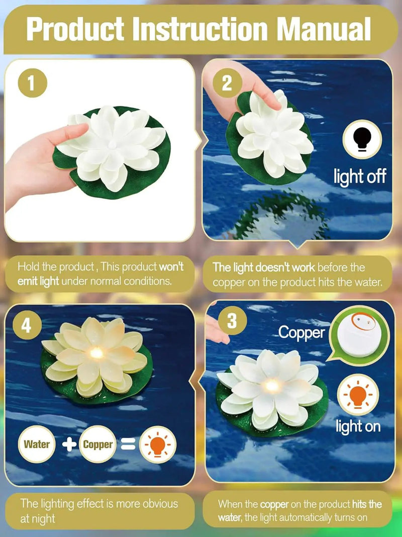 Hortsun 12 Pcs Floating Lotus Lights with Batteries Lily Pads Pool Flowers Diwali Pooja Decorations Floating Candles Decor for Pool Pond Outdoor Indoor(3.94 Inch,White) by GreenHaven Gardens