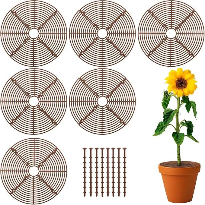 6 Pcs Plant Pot Grid Cover Protectors from Animals- Diameter 11.8" Cuttable Flower Pot Cover with 48 Stakes, Keep Cats Out of Potted Plants, Cat Digging Stopper Baby Safety Soil Cover for Indoor by GreenHaven Gardens