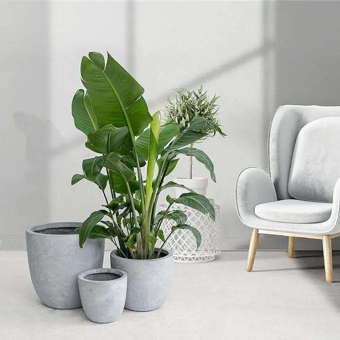 Kante 18",14",10" Dia Concrete Round Planters (Set of 3), Outdoor Indoor Large Planter Pots with Drainage Hole and Rubber Plug for Home Patio Garden, Gray by GreenHaven Gardens
