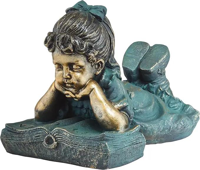 Alpine Corporation 16" Tall Indoor/Outdoor Girl Laying Down Reading Book Statue Set Yard Art Decoration by GreenHaven Gardens