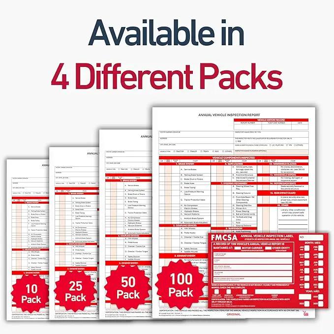 25 Pack Buck 3-Ply Carbonless Annual Vehicle Inspection Report Forms with Red Aluminum FMCSA Adhesive Labels with Punch Boxes, FMCSA & DOT Compliant, Shrinkwrapped Bundle, 8.5" x 11.8" - Made in USA by GreenHaven Gardens